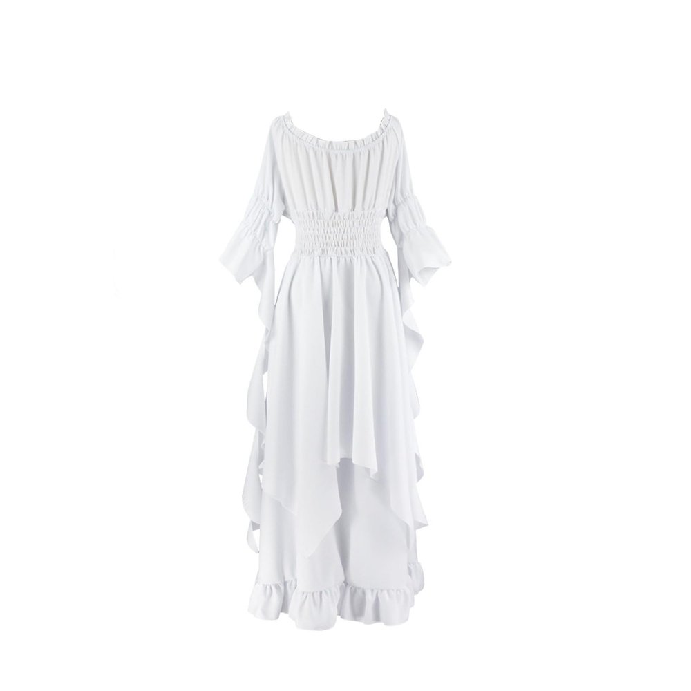 Renaissance Costume Women 2024 Off Shoulder Bell Sleeve Tiered Maxi Dress Smocked Waist Tiered Hem Cosplay Maxi Dress