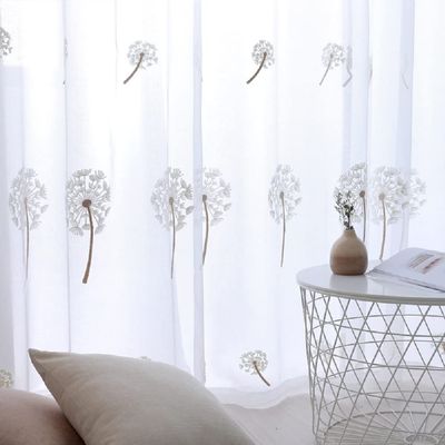 Iuokuby Dandelion Embroidery Study Sheer Curtains Home Decoration Gauze Voile Draperies for Living Kids Baby Room Bedroom(1 Panel, W 52 x L 84 inch, White)