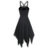 Women's Gothic High Low Dress with Corset Halter Swing Cocktail Dress Halloween Punk Suspender Hip-Wrapped Dresses view 2