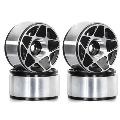 Chanjorlin 1.0 RC Beadlock Wheels Rims 12mm Hex 1/24 1/18 Aluminum Alloy Mud Slingers Hubs for 1:24 1:18 Rock Crawler Car Axial SCX24 FMS AX24 FCX18 FCX24 TRX4M 1.0" Tires 4PCS (Black)