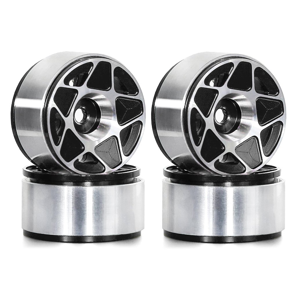 Chanjorlin 1.0 RC Beadlock Wheels Rims 12mm Hex 1/24 1/18 Aluminum Alloy Mud Slingers Hubs for 1:24 1:18 Rock Crawler Car Axial SCX24 FMS AX24 FCX18 FCX24 TRX4M 1.0" Tires 4PCS (Black)