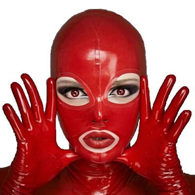 AiCc stylists Red Latex Hood Open Eyes and Mouth for Catsuit Rubber Mask Party Mask Anime Cosplay (L)