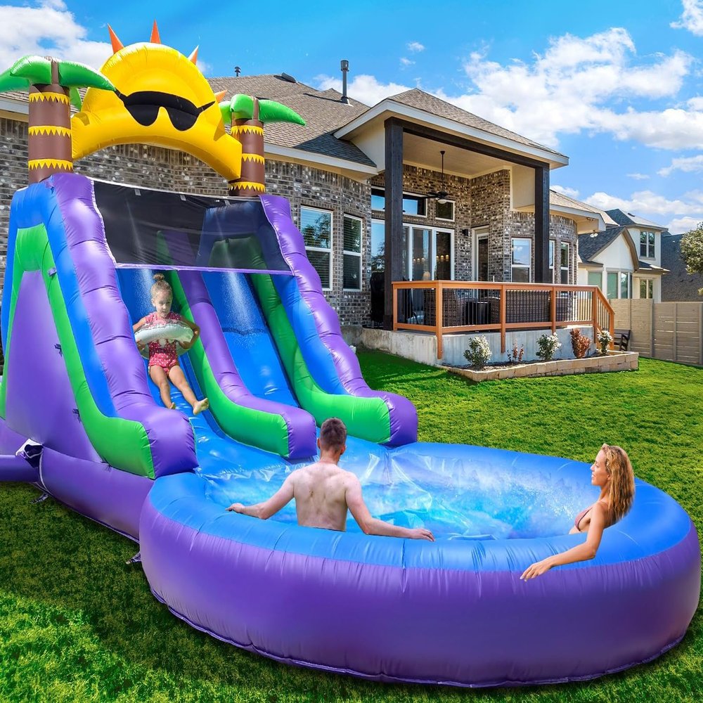 26FT(L) Commercial Grade Water Slide for Kids Adults, (Double Slides) (Heavy Duty Full PVC) (Large Airtight Water Pool), (1100w UL Blower), Inflatable Waterslide for Backyard, Outdoor Blow up Park