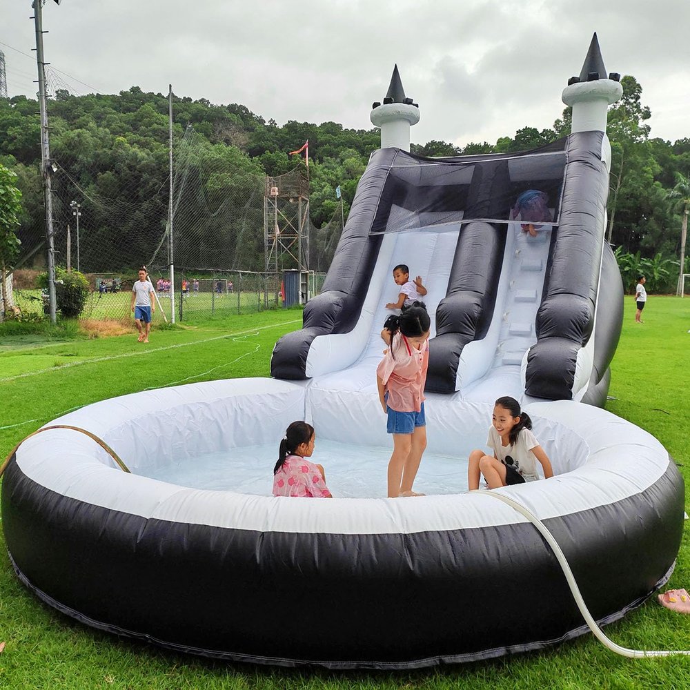 24FT(L) Commercial Grade Water Slide for Kids Adults, w/ (Heavy Duty Full PVC) (Big Airtight Water Pool), (1100w UL Blower), Inflatable Waterslide for Backyard, Outdoor Blow up Park