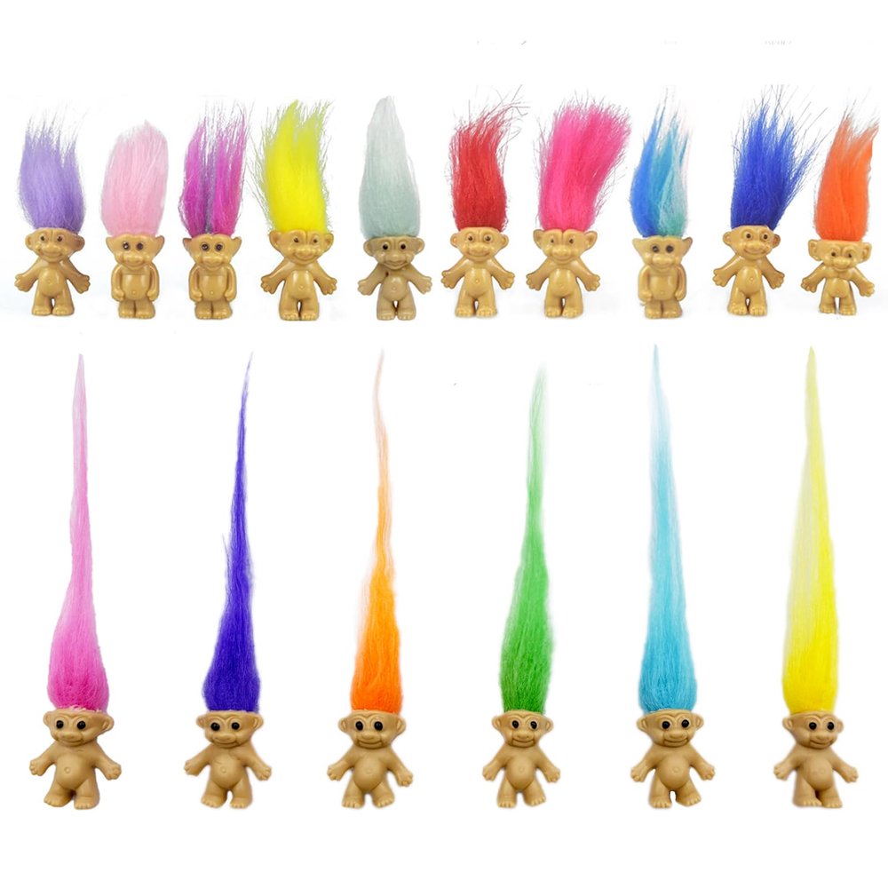 16pcs Mini Troll Dolls, PVC Vintage Troll Doll Mini Action Figures 1.2" Cake Toppers Chromatic Adorable Cute Little Guys Collection, School Project, Arts Crafts, Party Favors