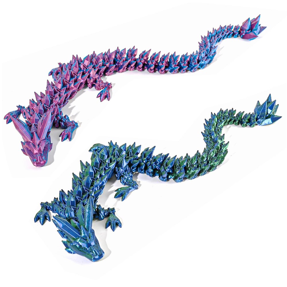 Beesini 3D Printed Dragon, 2PCS 3D Dragon, 3D Printed Animals, Crystal 3D Dragon Fidget, Home Office Decor Executive Desk Toys