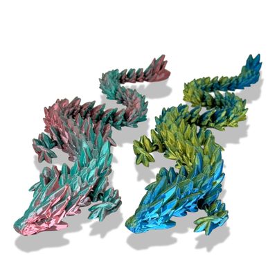 3D Printed Articulated Dragon 14.5 inch - Gemstone Home Office Desk Relaxation for ADHD & Autism - Teal, Salmon, Pink, Blue & Gold
