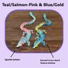 3D Printed Articulated Dragon 14.5 inch - Gemstone Home Office Desk Relaxation for ADHD & Autism - Teal, Salmon, Pink, Blue & Gold view 2
