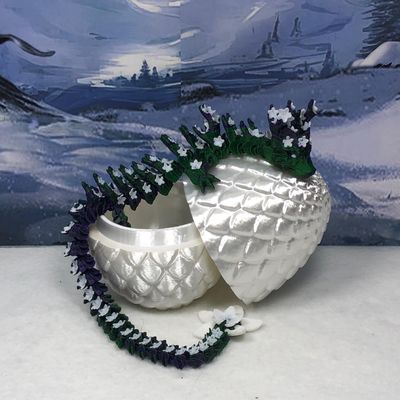 3D Printed Dragon with Dragon Egg, Articulated Dragon, 12" Green and Purple Cherry Blossom Dragon, Fidget Toy Dragon, Executive Desk Toy D044-WE