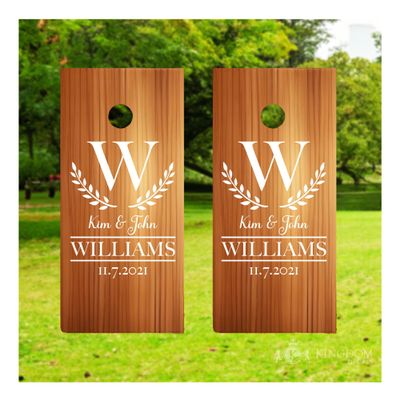 2 Corn Hole Decal | Custom Wreath Wedding Sticker, Personalized Initial Name Est Date, Monogram Wrap, Rustic Decor, Bean Bag Toss Tailgate (S: Height 19" x 15" Width)