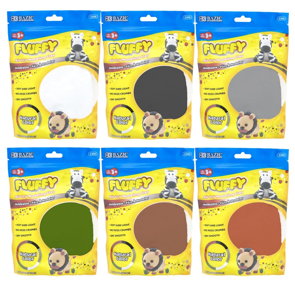 BAZIC Products Air Dry Clay 6 Natural/Earth Color 12 oz, Light Modeling Dough Art Craft Slime, Non Toxic Gift for Artist Kids Toddler Boys Girls, 48-Pack