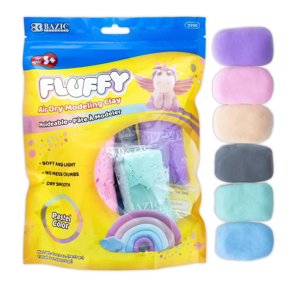 BAZIC Products Air Dry Clay 6 Pastel Color 3 oz, Light Modeling Dough Art Craft Slime, Non Toxic Gift for Artist s, 24-Packs