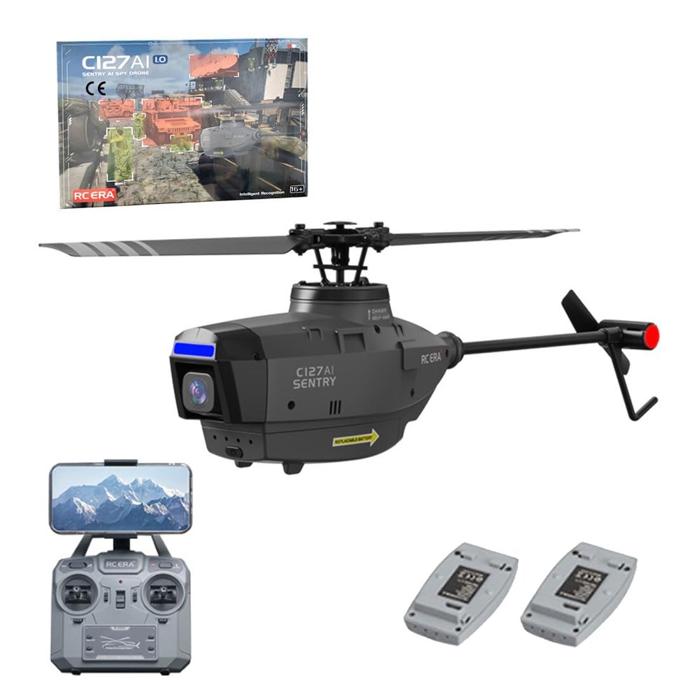 Actualia C127AI Scout Drone RC Helicopter with 1080P Camera, 2.4G 4CH Single-Rotor Brushless Remote Control Military Aircraft Helicopter Model, Optical Flow Positioning (RTF)