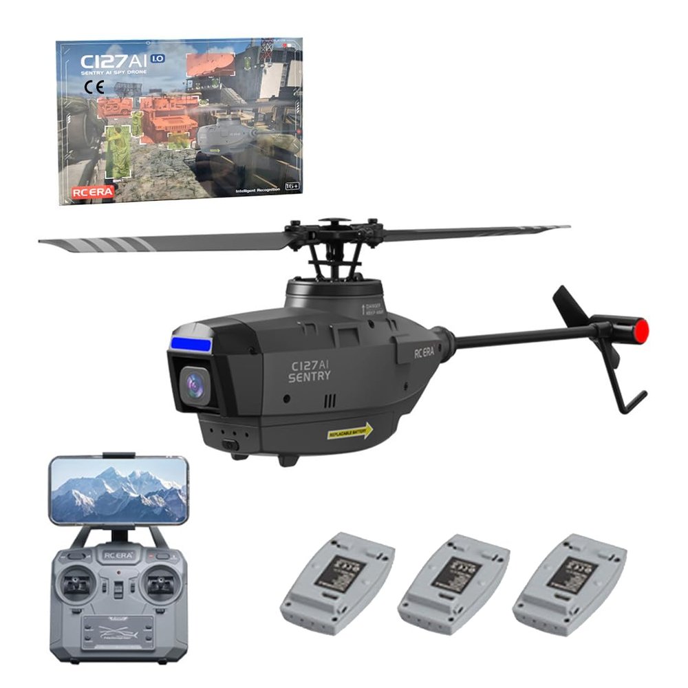 Actualia C127AI Scout Drone RC Helicopter with 1080P Camera, 2.4G 4CH Single-Rotor Brushless Remote Control Military Aircraft Helicopter Model, Optical Flow Positioning (RTF)