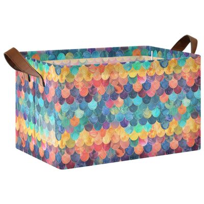 MNSRUU Fabric Storage Box Storage Basket with Handle, Rainbow Scales Decorative Storage Cubes Foldable Storage Bins for Organizing Closet Shelf, Cube Storage Organizer Box