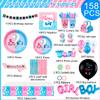 158 Pcs Gender Reveal Party Decorations Supplies, 10 Guests Gender Reveal Plates and Napkins Cups Table Cloth Foil Balloons Banner Fringe Photo Booth Props Cupcake Toppers etc view 2