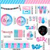 158 Pcs Gender Reveal Party Decorations Supplies, 10 Guests Gender Reveal Plates and Napkins Cups Table Cloth Foil Balloons Banner Fringe Photo Booth Props Cupcake Toppers etc view 3
