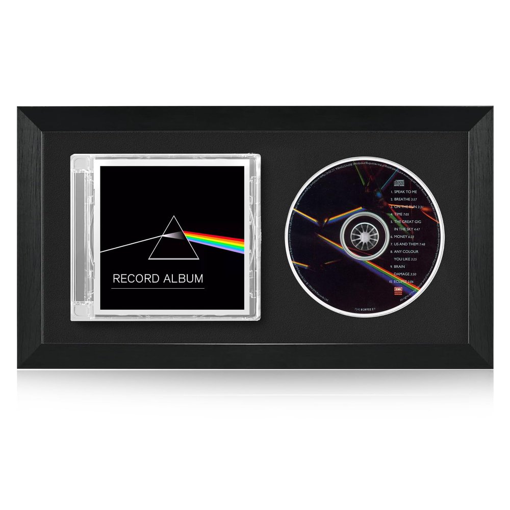 Allenkwok CD Display Frame for Discs & Cases EVA Foam Slot, Black Flocked Fabric Home Decor Desktop and Wall Mountable (7.7" x 14.4")