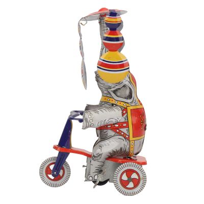 Restokki Elephant On Tricycle Tin Toy Retro Iron Handmade Elephant On Tricycle Clockwork Toy for Collection