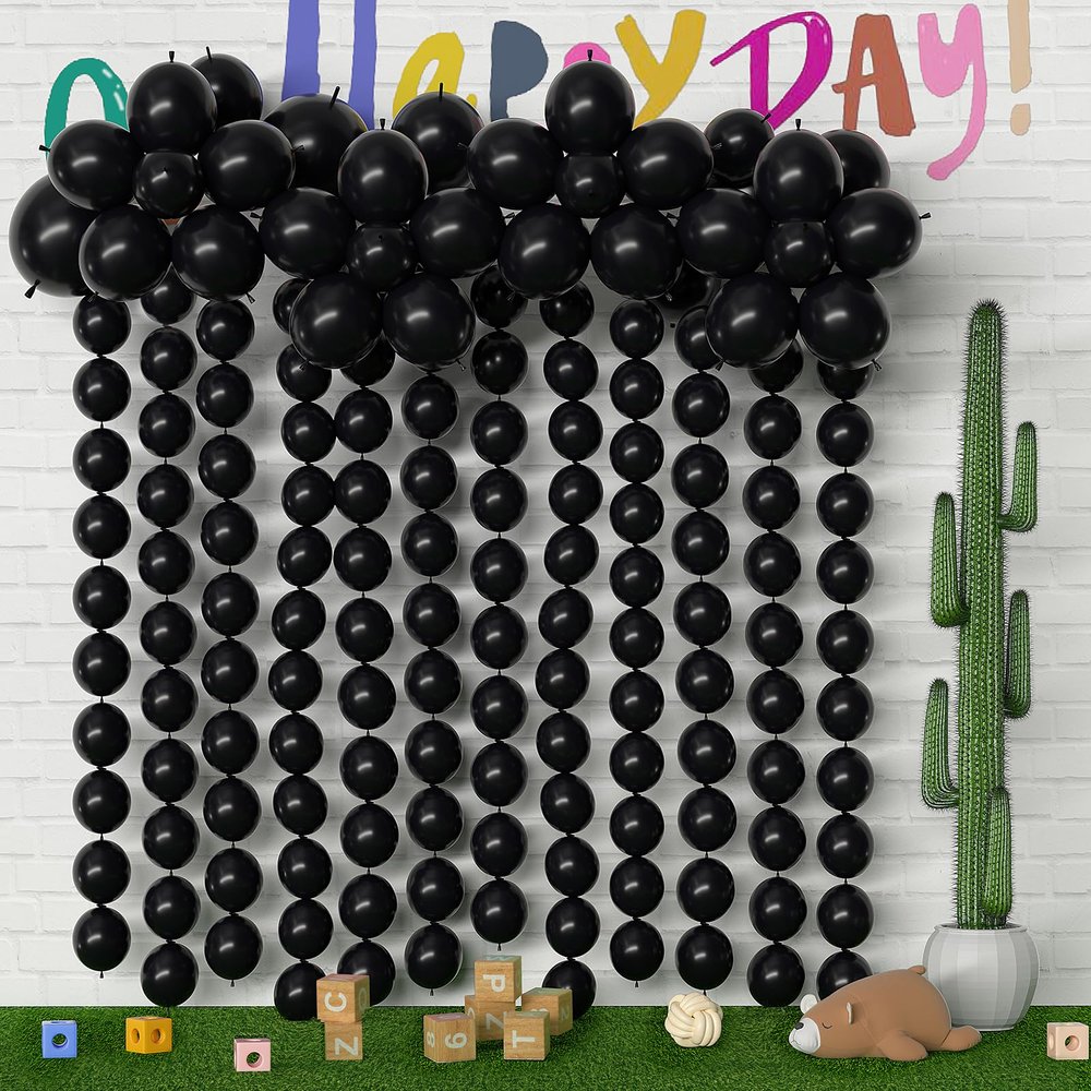 105pcs Black Link Balloons 6 inch Quick Link Balloons Latex Linking Balloon for Photo Shoot Baby Shower Birthday Party Decorations