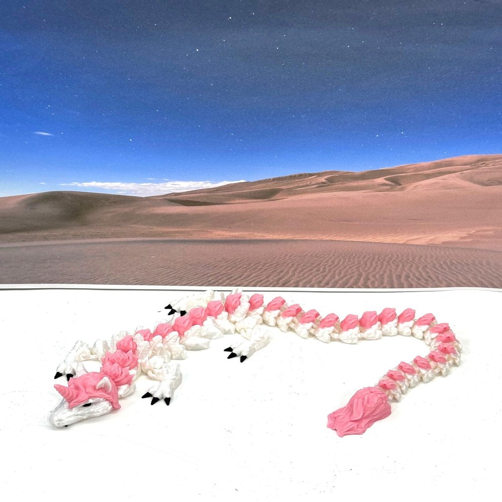 3D Printed Dragon, Articulated Unicorn Dragon, 12" White and Pink Unicorn Dragon, Fidget ADHD Autism Toy, Executive Desk Toy D061-DR