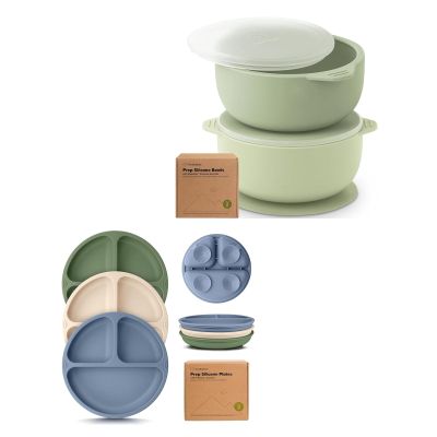 Keababies 2-Pack Baby Bowls with Suctions, Lids and Suction Plates for Baby, Toddler - Silicone Suction Bowls for Baby Boy, Girl, Silicone Bowl BPA-Free - 3-Pack 100% Silicone Baby Plates with Suction