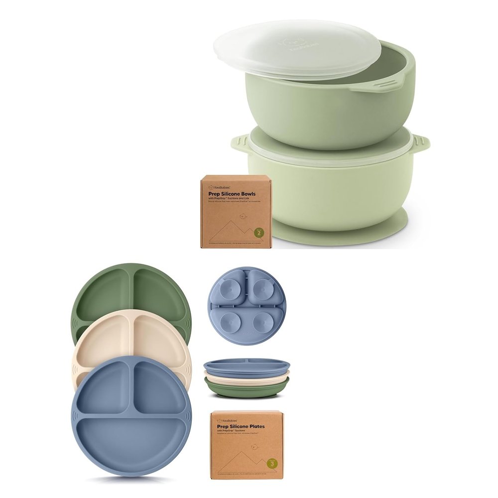 Keababies 2-Pack Baby Bowls with Suctions, Lids and Suction Plates for Baby, Toddler - Silicone Suction Bowls for Baby Boy, Girl, Silicone Bowl BPA-Free - 3-Pack 100% Silicone Baby Plates with Suction