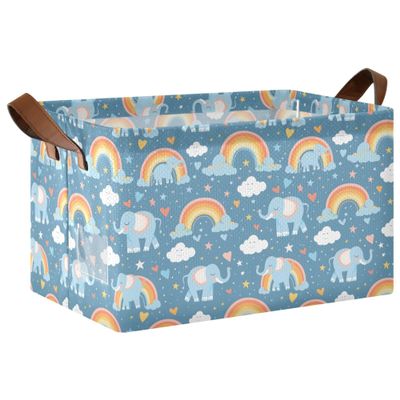 MNSRUU Fabric Storage Box Storage Basket with Handle, Elephants Decorative Storage Cubes Foldable Storage Bins for Organizing Closet Shelf, Cube Storage Organizer Box