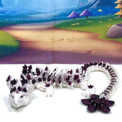 3D Printed Dragon, Articulated Dragon Toy, 12" White and Rose Red Cherry Blossom Dragon, Fidget ADHD Autism Toy, Executive Desk Toy D017-BRR-DR