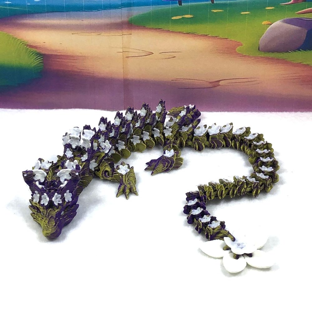 3D Printed Dragon, Articulated Dragon Toy, 12" Yellow and Purple Cherry Blossom Dragon, Fidget ADHD Autism Toy, Executive Desk Toy D031-DR