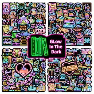 100 Pcs Glow in The Dark Kids Neon Book Stickers for Kindle, Vinyl Waterproof Bookish Water Bottle Laptop Decals Adults, Book Lovers Reading Rewards Decorative Stickers