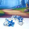 3D Printed Dragon, Articulated Dragon Toy, 12" White and Blue Cherry Blossom Dragon, Fidget ADHD Autism Toy, Executive Desk Toy D017-WB-DR view 3