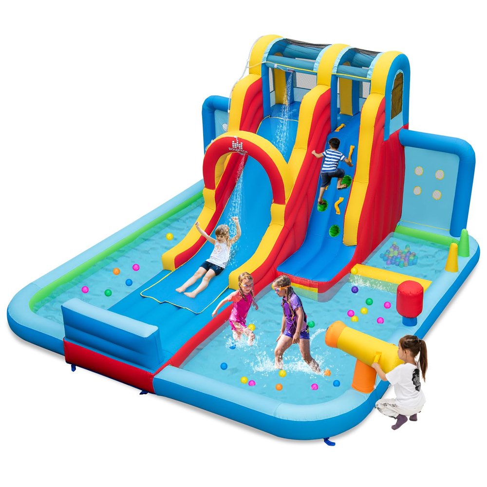 BOUNTECH Inflatable Water Slide, 14 x13FT Kids Mega Waterslide Park w/Super Long Slide for Racing Fun, Ball Pit & Ring-toss, Splash Pool, Blow up Water Slides for Big Kids Outdoor Backyard Party Gifts