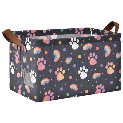 MNSRUU Fabric Storage Box Storage Basket with Handle, Cat Cartoon Paw Rainbow Decorative Storage Cubes Foldable Storage Bins for Organizing Closet Shelf, Cube Storage Organizer Box