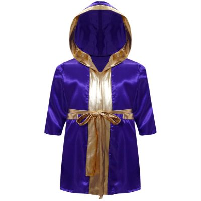 Shinsto Kids Boys Boxing Cosplay Boxer Cloak Metallic Hooded Boxing Costume Halloween Costume with Belt Purple 10 Years