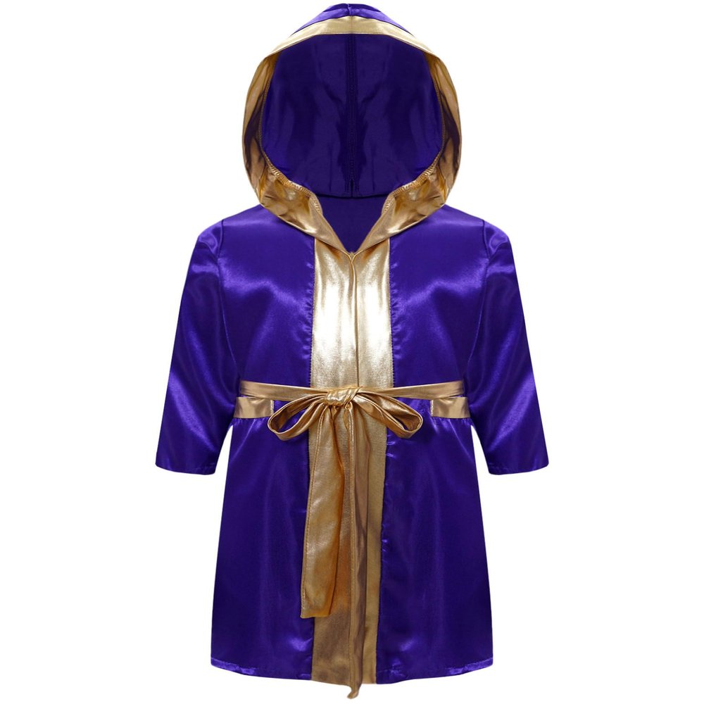 Shinsto Kids Boys Boxing Cosplay Boxer Cloak Metallic Hooded Boxing Costume Halloween Costume with Belt Purple 10 Years