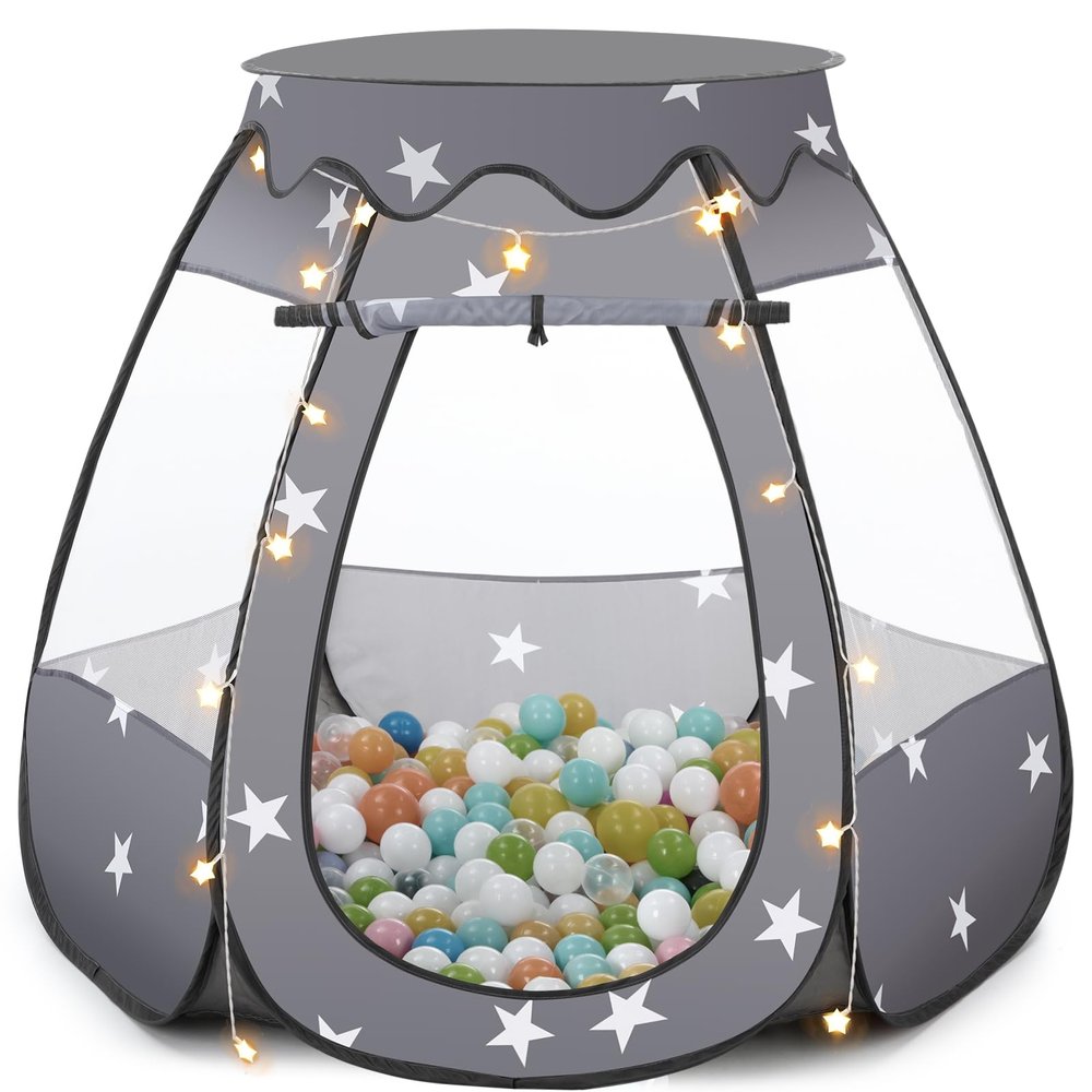 Baby Ball Pit for Toddler: with Star Lights - Pop Up Princess Play Tent for Kids - Indoor Outdoor Baby Girl Toys Birthday Gifts - NO Balls (Black Tent)