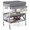 BABY JOY Portable Baby Changing Table, Foldable Waterproof Diaper Changing Station w/Wheels, Adjustable Height, Storage Basket, Shelves & Trash Bin, Mobile Nursery Organizer for Newborn Infant, Gray view 1