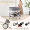 BABY JOY Portable Baby Changing Table, Foldable Waterproof Diaper Changing Station w/Wheels, Adjustable Height, Storage Basket, Shelves & Trash Bin, Mobile Nursery Organizer for Newborn Infant, Gray view 4