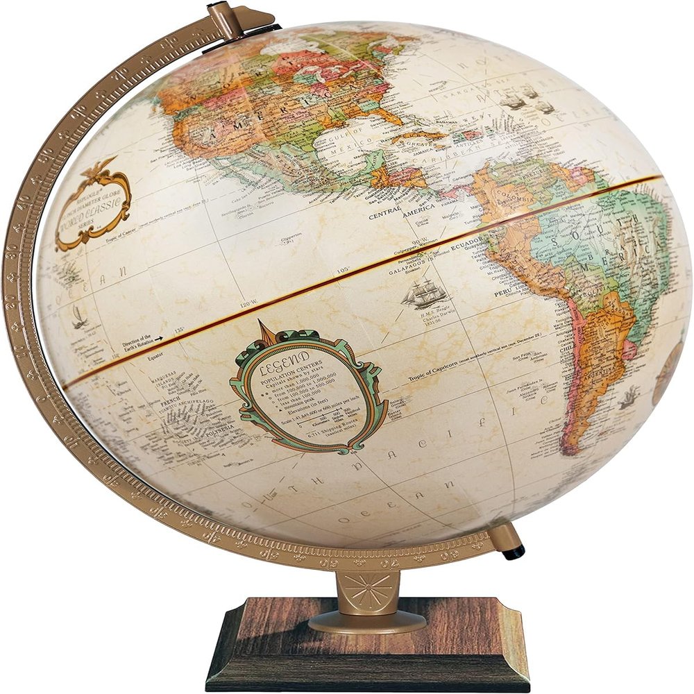 ANTIQUE AURA 12" World Classic Desktop Globe Eduacational Geographic Home and Office Desktop Decor