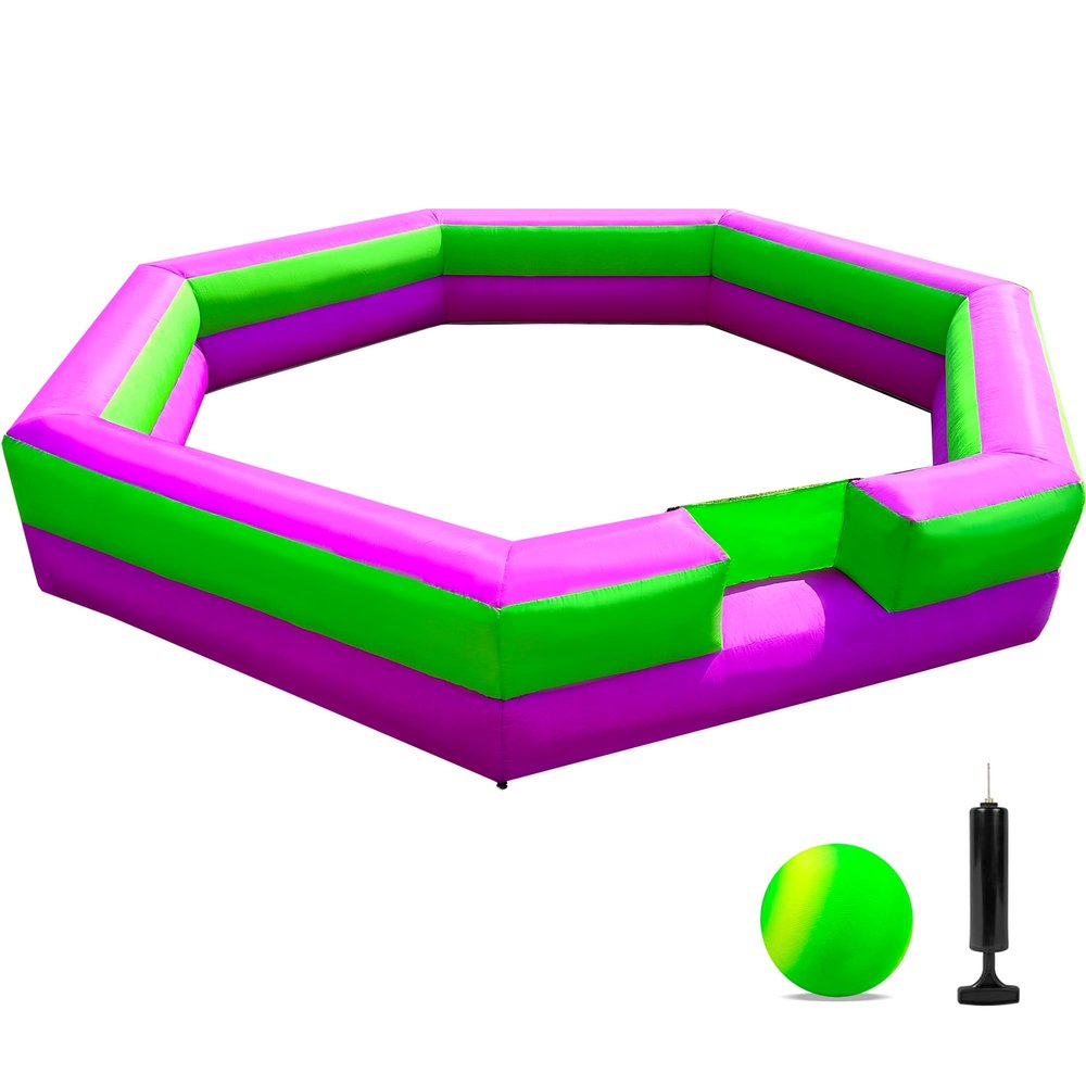 OZIS 15FT Inflatable Gaga Ball Pit with Gagaball, Portable Gagaball Court for Indoor/Outdoor Sports, School/Family Activities Easy to Setup (GreenPurple)