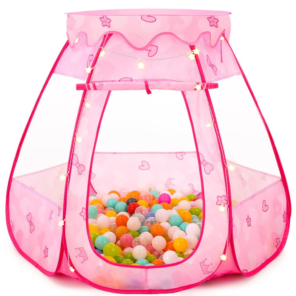 Baby Ball Pit for Toddler: with Star Lights - Pop Up Princess Play Tent for Kids - Indoor Outdoor Baby Girl Toys Birthday Gifts - NO Balls (Dreamy Pink Tent)