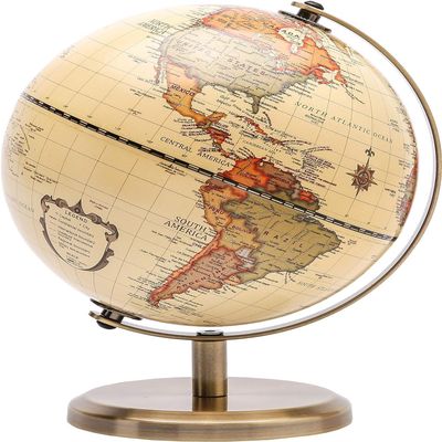 ANTIQUE AURA Dia 5.5-inch 14 cm Antique Globe Stainless Steel Arc and Base for Educational Geographic Modern Desktop Decoration School Office & Home