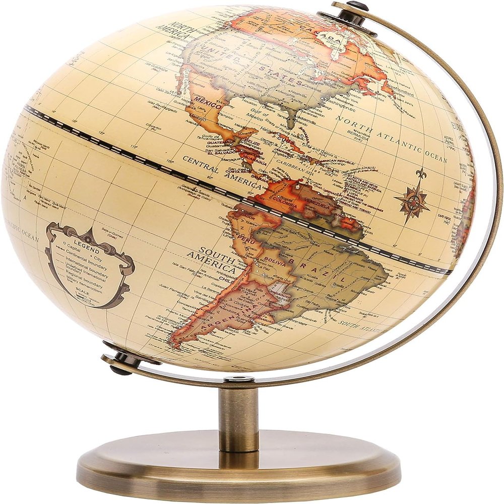 ANTIQUE AURA Dia 5.5-inch 14 cm Antique Globe Stainless Steel Arc and Base for Educational Geographic Modern Desktop Decoration School Office & Home