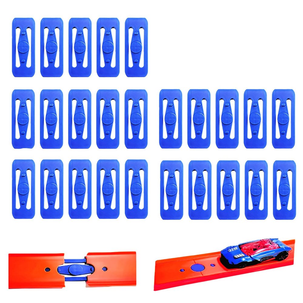 [25 Pack] K TOMOTO Racetrack Connectors Compatible with Hot Wheels | Blue Replacement Parts for Race Track Sets | Durable & Tight Fit | Birthday Gift for 5-12 Years Old