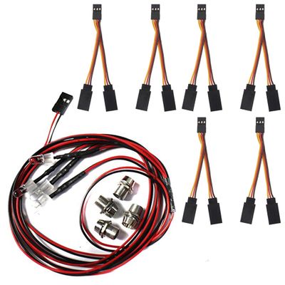 JR Style Servo Splitter Cable, 2.75" Servo 1 Male to 2 Female JR Y Harness Y Cable Extension Wire & 4Leds LED Light Headlights Taillight Kit Accessories