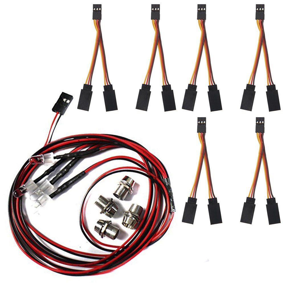 JR Style Servo Splitter Cable, 2.75" Servo 1 Male to 2 Female JR Y Harness Y Cable Extension Wire & 4Leds LED Light Headlights Taillight Kit Accessories