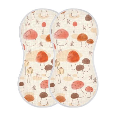 ElliTarr Burp Cloths Cotton Soft Burping Cloths for Babies 22x11 Inch 2 Pack Neutral Absorbent Burp Clothes Rags Towels for Newborn Mushroom