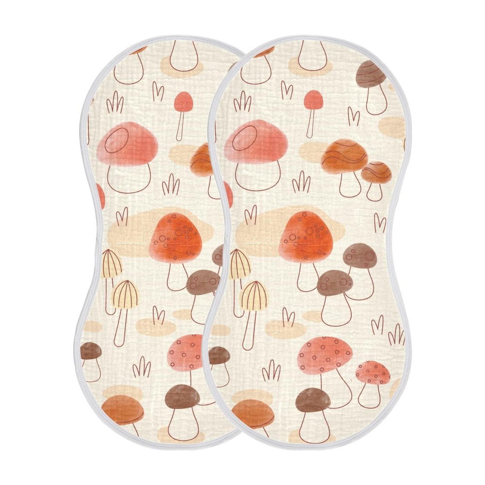 ElliTarr Burp Cloths Cotton Soft Burping Cloths for Babies 22x11 Inch 2 Pack Neutral Absorbent Burp Clothes Rags Towels for Newborn Mushroom