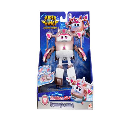 Super Wings - Transformation Airplane Golden Girl in Rose Gold White, 12.5 cm Toy Figure for Children, Transformable Toy Plane and Robot Figure